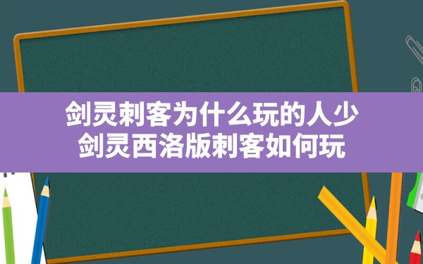 剑灵刺客为什么玩的人少,剑灵西洛版刺客如何玩 - 六五手游网