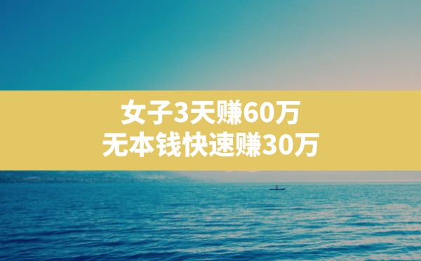 女子3天赚60万,无本钱快速赚30万 - 六五手游网