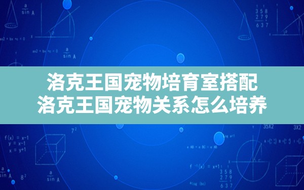 洛克王国宠物培育室搭配,洛克王国宠物关系怎么培养 - 六五手游网