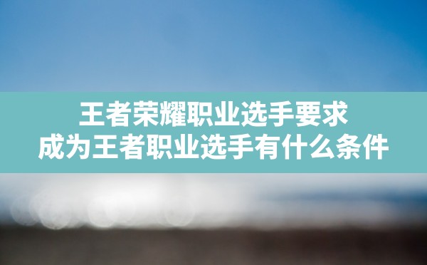 王者荣耀职业选手要求,成为王者职业选手有什么条件 - 六五手游网