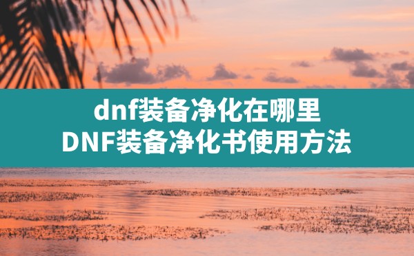 dnf装备净化在哪里,DNF装备净化书使用方法 - 六五手游网