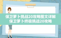 保卫萝卜挑战20攻略图文详解(保卫萝卜终极挑战20攻略)