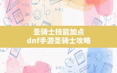 圣骑士技能加点,dnf手游圣骑士攻略