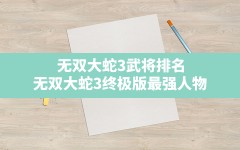 无双大蛇3武将排名,无双大蛇3终极版最强人物