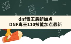 dnf毒王最新加点,DNF毒王110技能加点最新